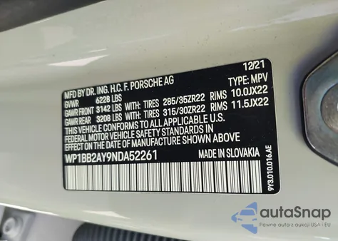 2022 Porsche Cayenne Coupe S/S Platinum Edition из США, поврежденный, VIN WP1BB2AY9NDA52261